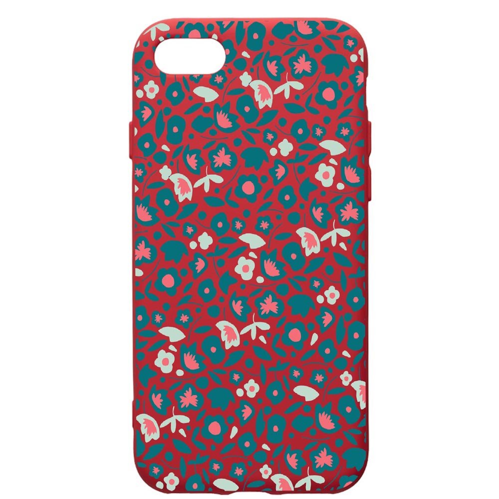 Husa de protectie Apple iPhone 8 Plus / iPhone 7 Plus, Green Flowers Pattern, silicon, cu interiorul din material textil, protectie camera, Red, PR632