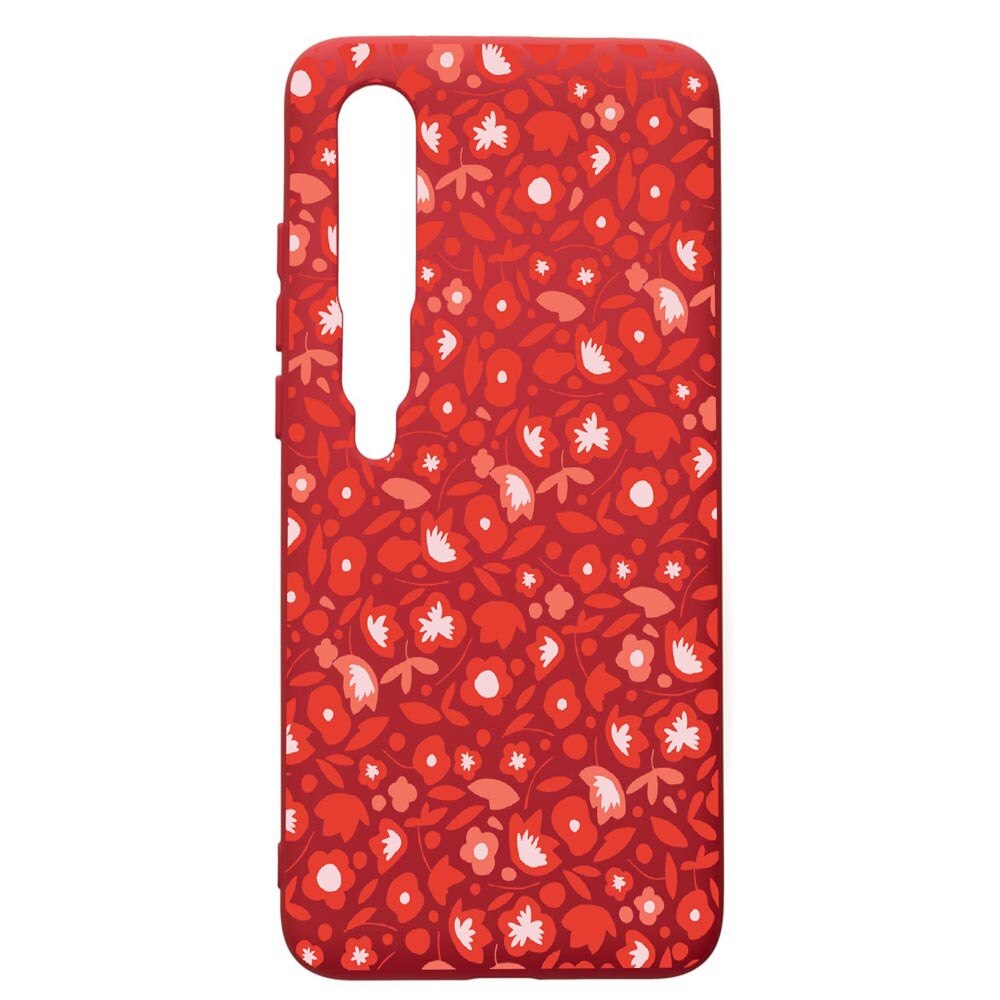 Husa de protectie Xiaomi Mi 10 / Mi 10 Pro, Red Flowers Pattern, silicon, cu interiorul din material textil, protectie camera, Red, PR631