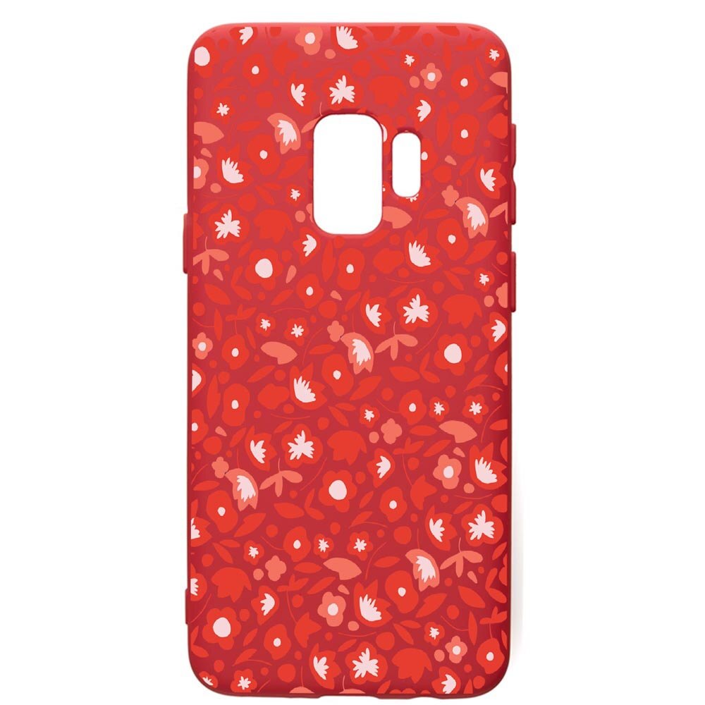 Husa de protectie Samsung Galaxy S9, Red Flowers Pattern, silicon, cu interiorul din material textil, protectie camera, Red, PR631
