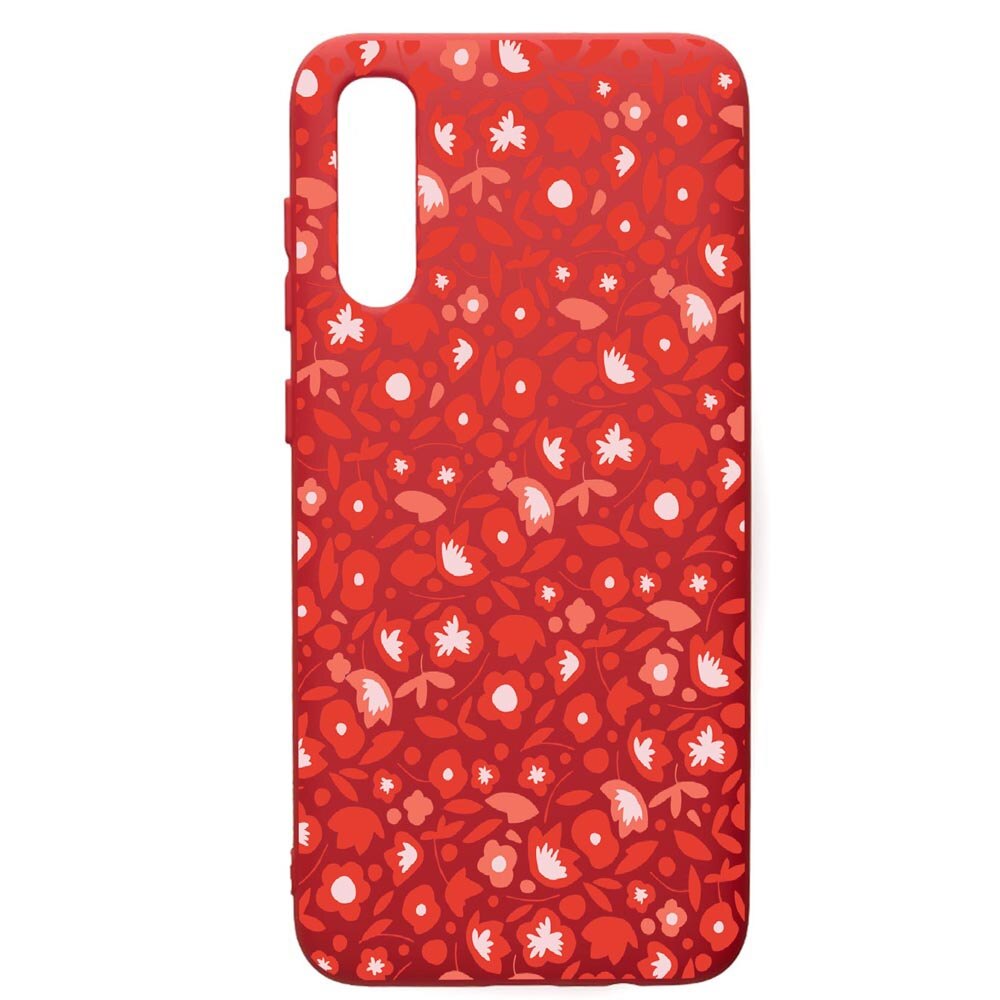 Husa de protectie Samsung Galaxy A30S, Red Flowers Pattern, silicon, cu interiorul din material textil, protectie camera, Red, PR631