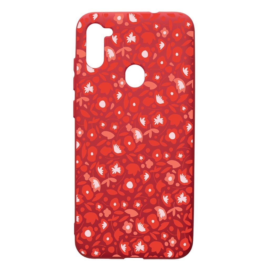 Husa de protectie Samsung Galaxy A11, Red Flowers Pattern, silicon, cu interiorul din material textil, protectie camera, Red, PR631