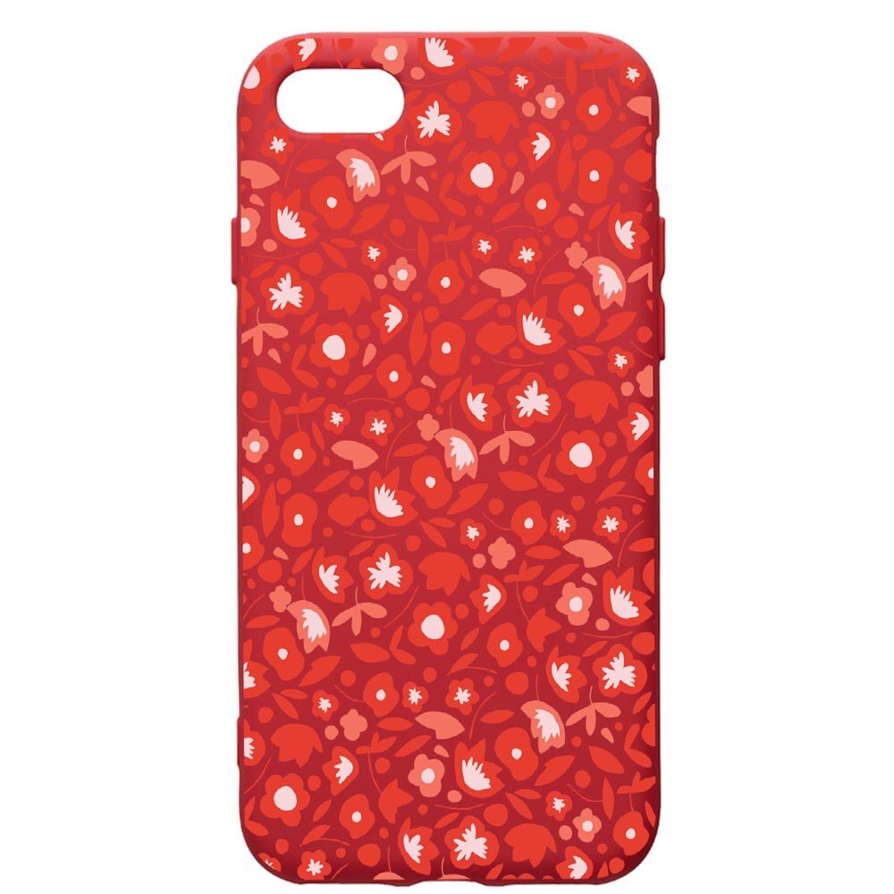 Husa de protectie Apple iPhone 8 Plus / iPhone 7 Plus, Red Flowers Pattern, silicon, cu interiorul din material textil, protectie camera, Red, PR631