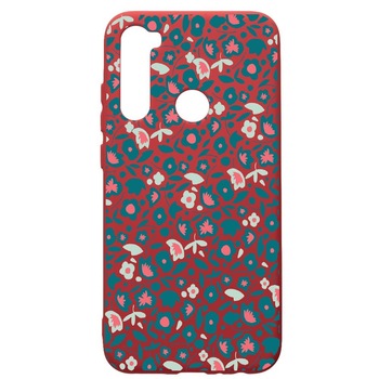 Husa de protectie Xiaomi Redmi Note 8, Green Flowers Pattern, silicon, cu interiorul din material textil, protectie camera, Red, PR632 Husa de protectie Xiaomi Redmi Note 8, Green Flowers Pattern, silicon, cu interiorul din material textil, protectie camera, Red, PR632
