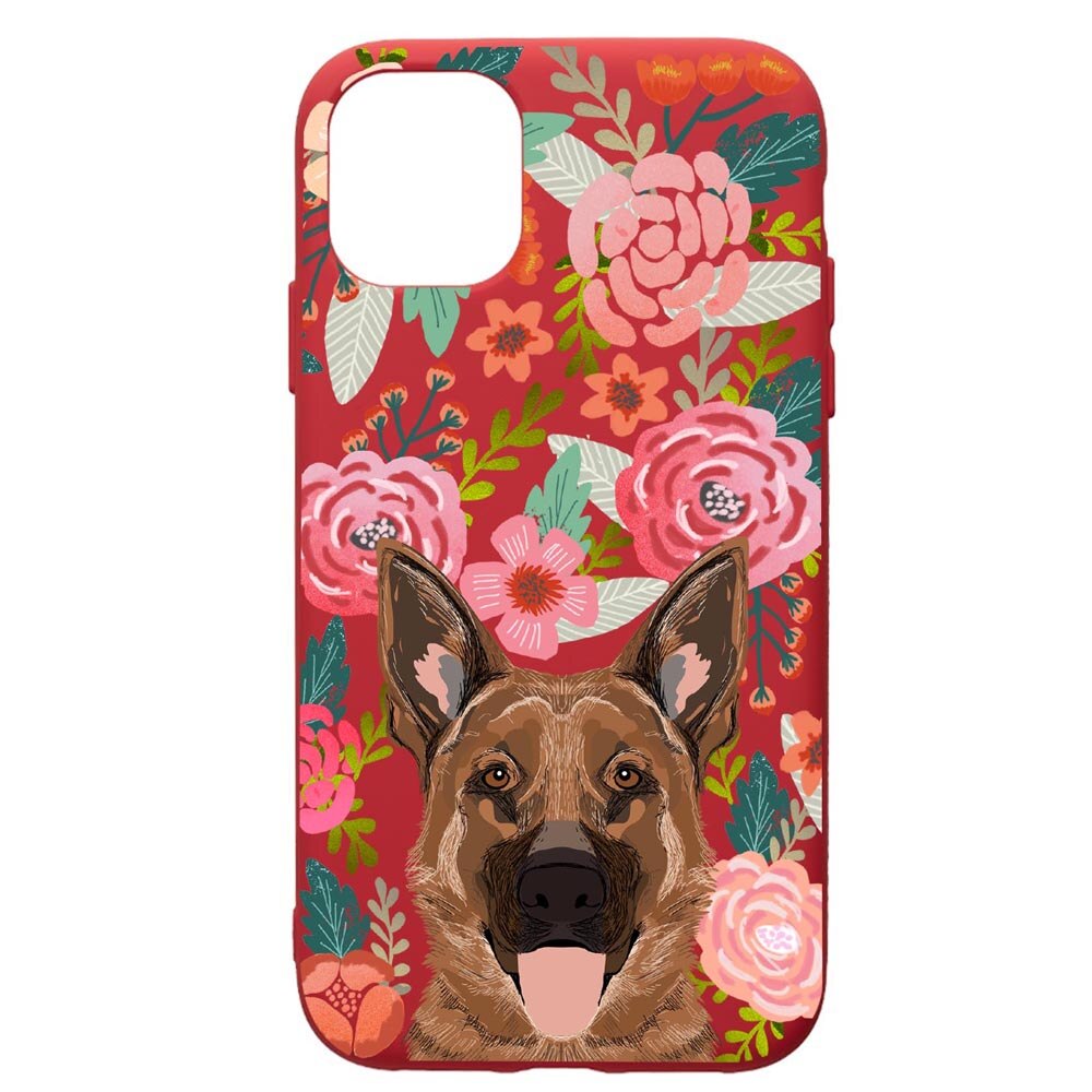 Husa de protectie Apple iPhone 11, Dog In Flowers, silicon, cu interiorul din material textil, protectie camera, Red, PR636
