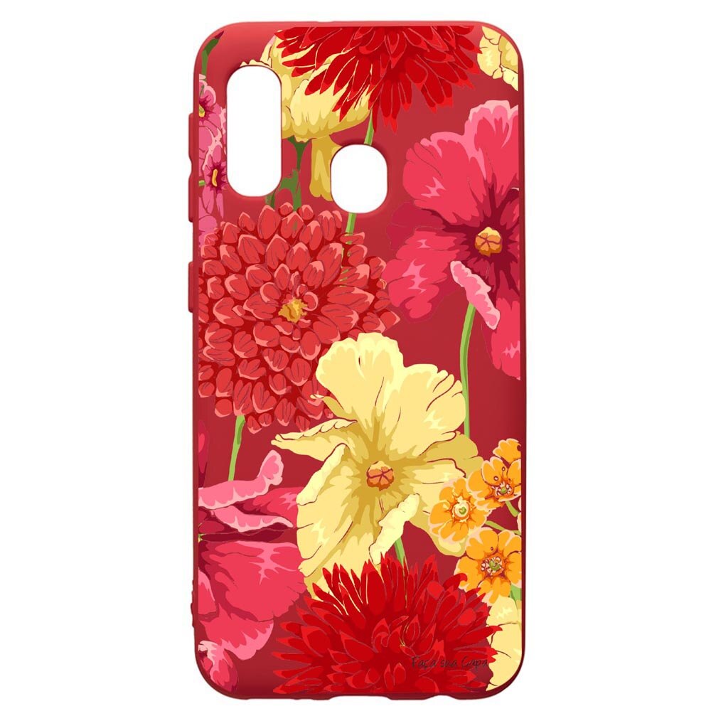 Husa de protectie Samsung Galaxy A40, Flowers - Red Yellow, silicon, cu interiorul din material textil, protectie camera, Red, PR634