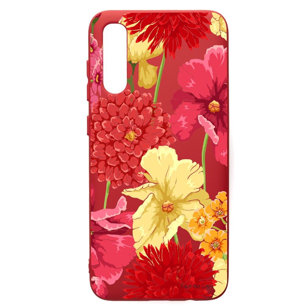 Husa de protectie Samsung Galaxy A50, Flowers - Red Yellow, silicon, cu interiorul din material textil, protectie camera, Red, PR634
