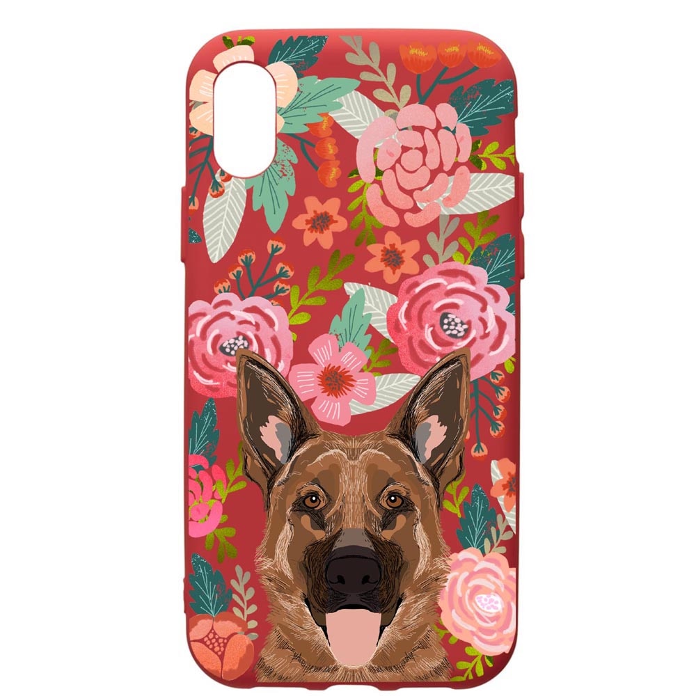 Husa de protectie Samsung Galaxy A01, Dog In Flowers, silicon, cu interiorul din material textil, protectie camera, Red, PR636