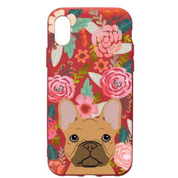 Husa de protectie Samsung Galaxy A10, Dog In Flowers, silicon, cu interiorul din material textil, protectie camera, Red, PR637 Husa de protectie Samsung Galaxy A10, Dog In Flowers, silicon, cu interiorul din material textil, protectie camera, Red, PR637