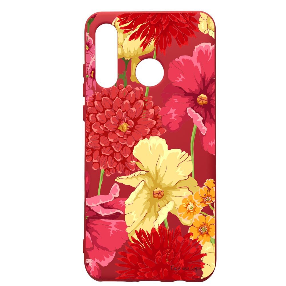 Husa de protectie Huawei P30 Lite, Flowers - Red Yellow, silicon, cu interiorul din material textil, protectie camera, Red, PR634