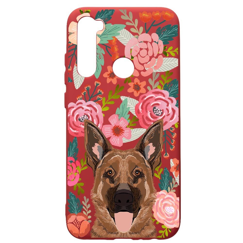 Husa de protectie Xiaomi Redmi Note 8, Dog In Flowers, silicon, cu interiorul din material textil, protectie camera, Red, PR636