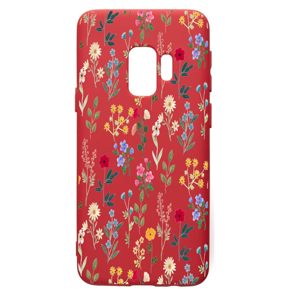 Husa de protectie Samsung Galaxy S9, Spring Flowers, silicon, cu interiorul din material textil, protectie camera, Red, PR635