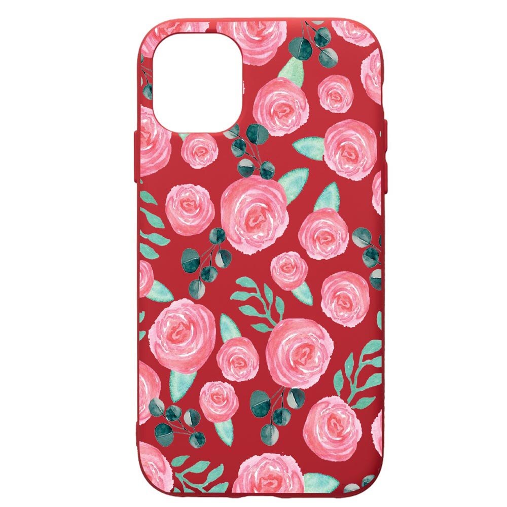 Husa de protectie Samsung Galaxy A51, Rose Pattern, silicon, cu interiorul din material textil, protectie camera, Red, PR640