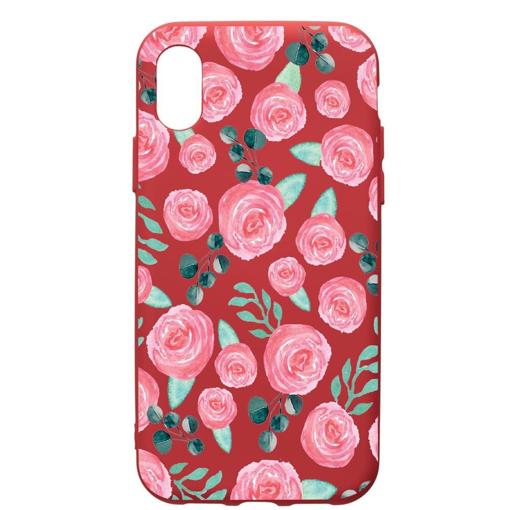 Husa de protectie Xiaomi Redmi 7A, Rose Pattern, silicon, cu interiorul din material textil, protectie camera, Red, PR640