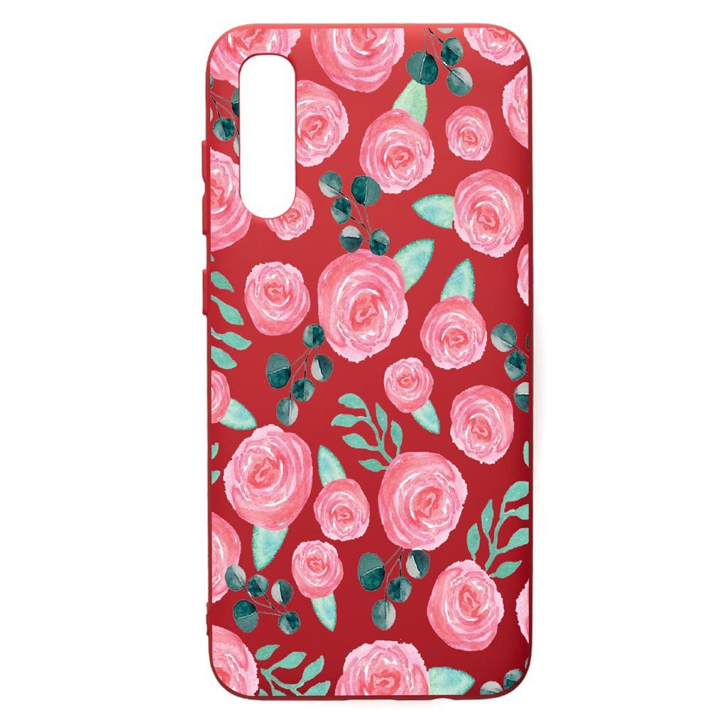 Husa de protectie Samsung Galaxy A70, Rose Pattern, silicon, cu interiorul din material textil, protectie camera, Red, PR640
