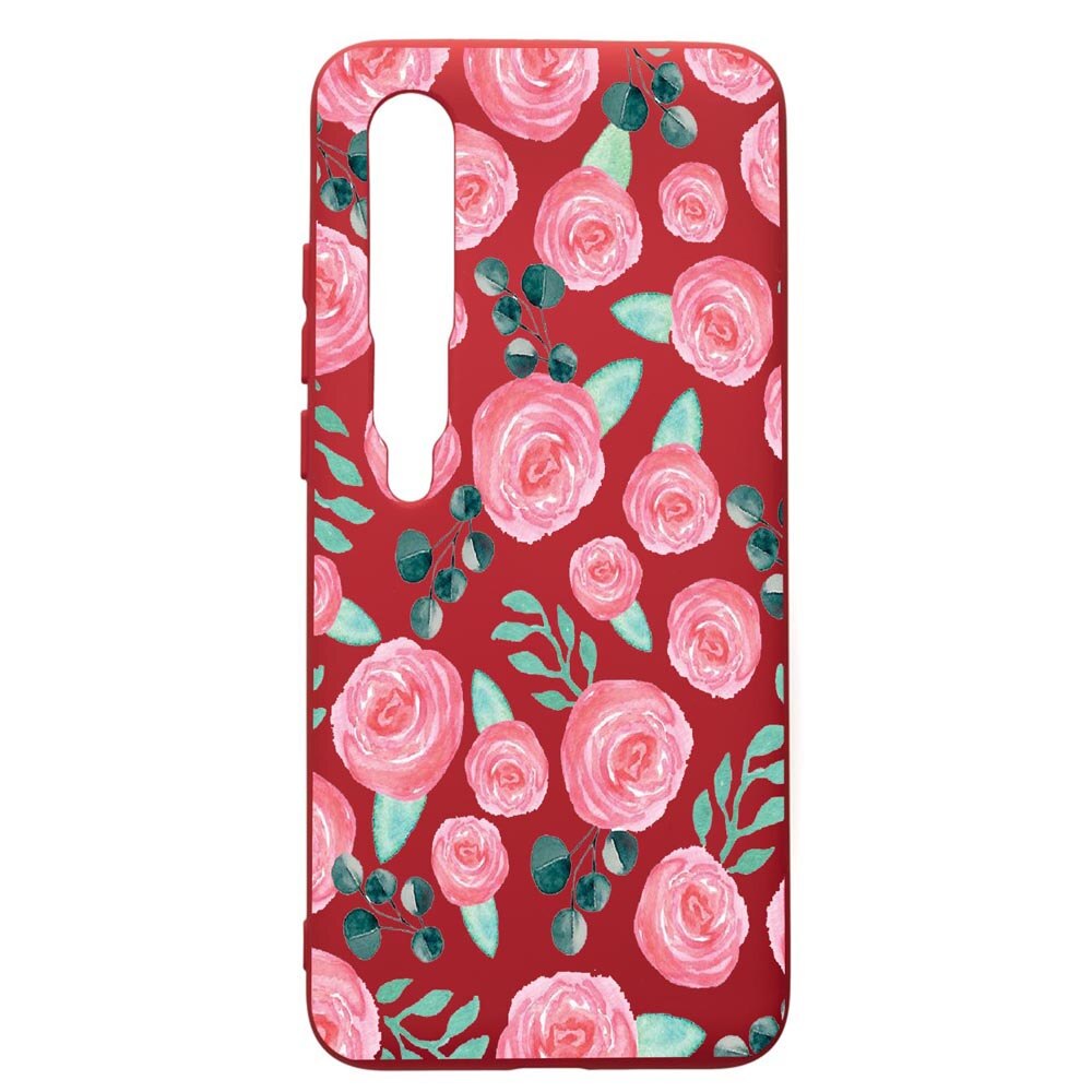 Husa de protectie Xiaomi Mi 10 / Mi 10 Pro, Rose Pattern, silicon, cu interiorul din material textil, protectie camera, Red, PR640