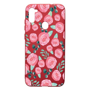 Husa de protectie Samsung Galaxy A11, Rose Pattern, silicon, cu interiorul din material textil, protectie camera, Red, PR640 Husa de protectie Samsung Galaxy A11, Rose Pattern, silicon, cu interiorul din material textil, protectie camera, Red, PR640