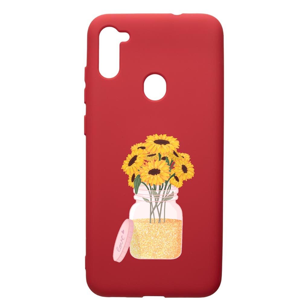 Husa de protectie Samsung Galaxy A11, SunFlower, silicon, cu interiorul din material textil, protectie camera, Red, PR639