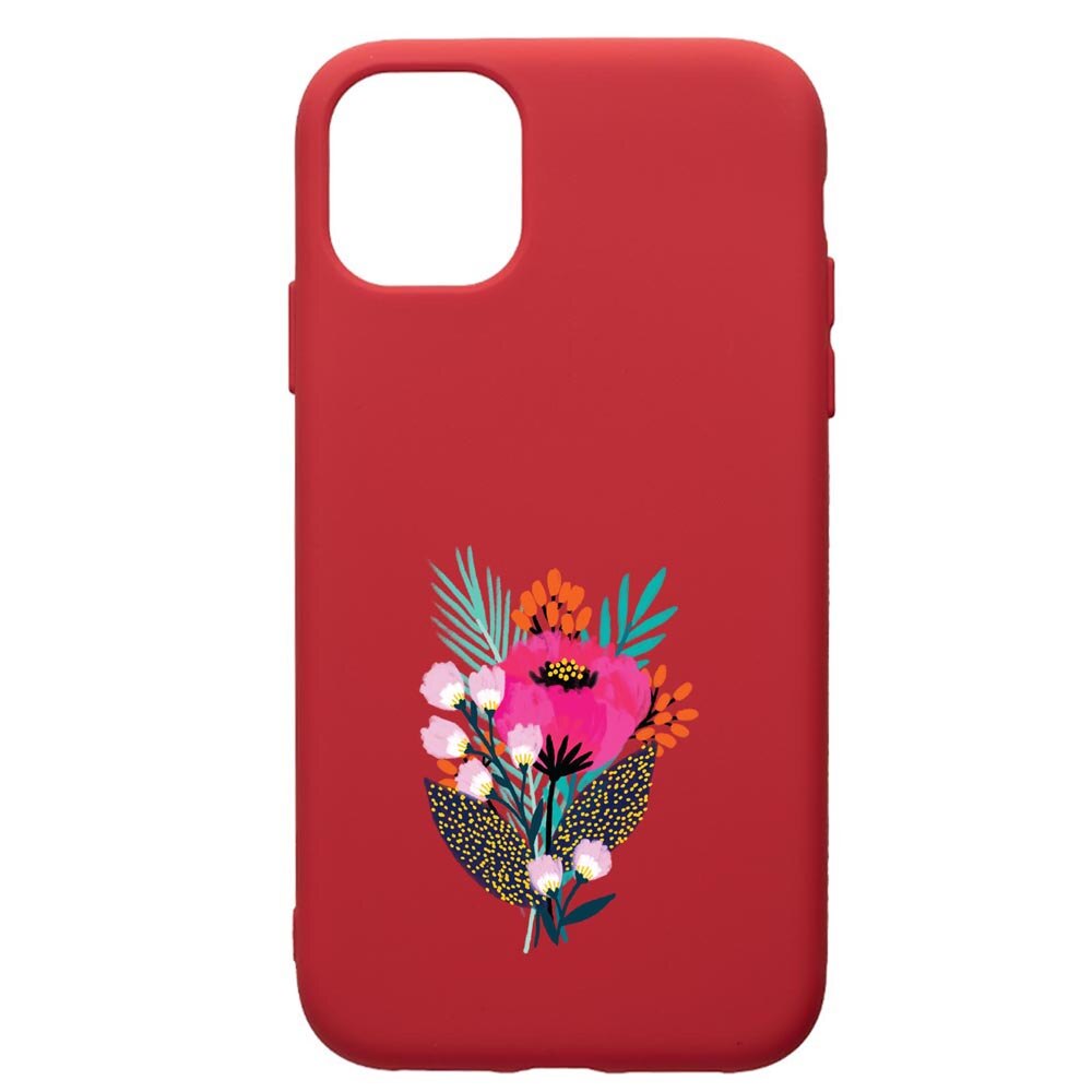 Husa de protectie Apple iPhone 12 Mini, Flowers, silicon, cu interiorul din material textil, protectie camera, Red, PR641