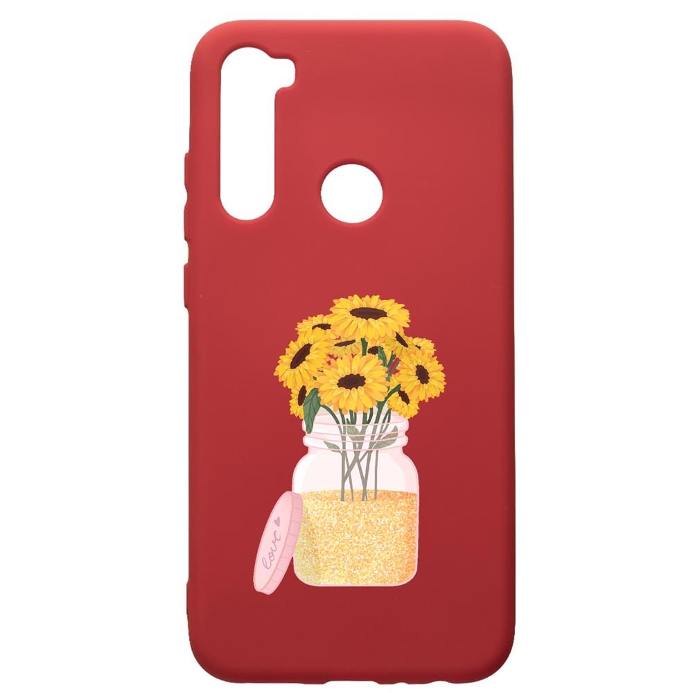 Husa de protectie Xiaomi Redmi Note 8, SunFlower, silicon, cu interiorul din material textil, protectie camera, Red, PR639
