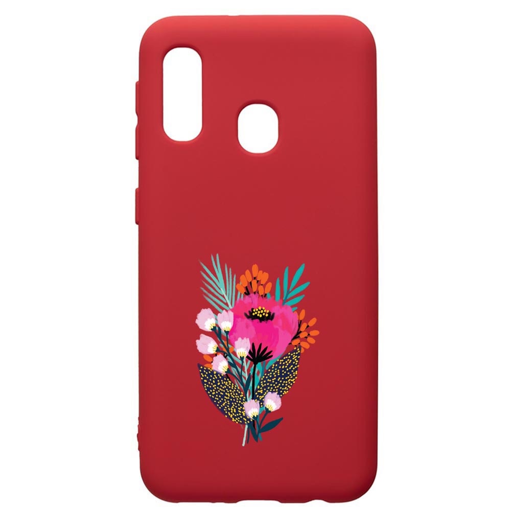 Husa de protectie Samsung Galaxy A20E, Flowers, silicon, cu interiorul din material textil, protectie camera, Red, PR641