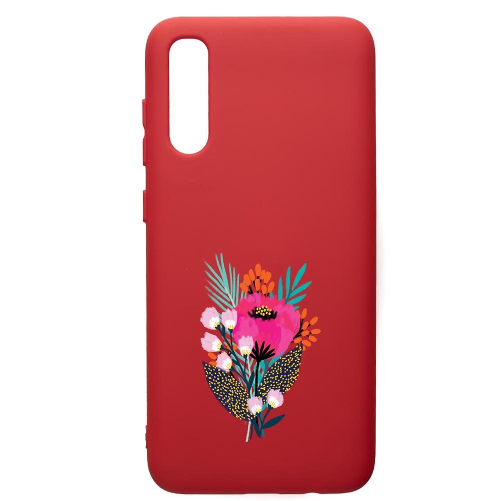 Husa de protectie Samsung Galaxy A30S, Flowers, silicon, cu interiorul din material textil, protectie camera, Red, PR641