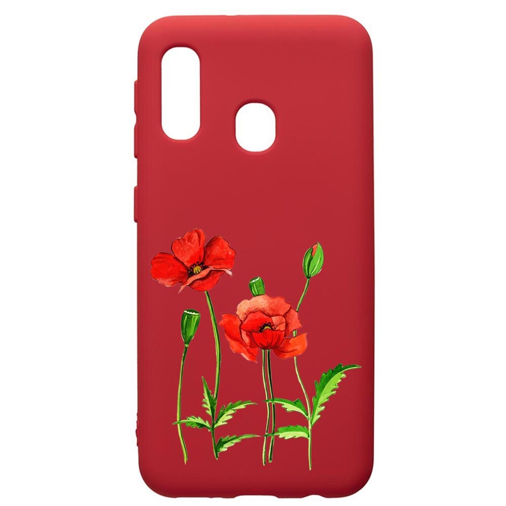 Husa de protectie Samsung Galaxy A20E, Flower, silicon, cu interiorul din material textil, protectie camera, Red, PR643