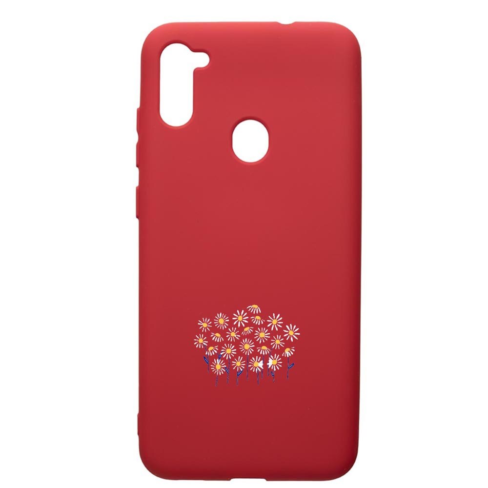 Husa de protectie Samsung Galaxy A11, Little Flowers, silicon, cu interiorul din material textil, protectie camera, Red, PR642
