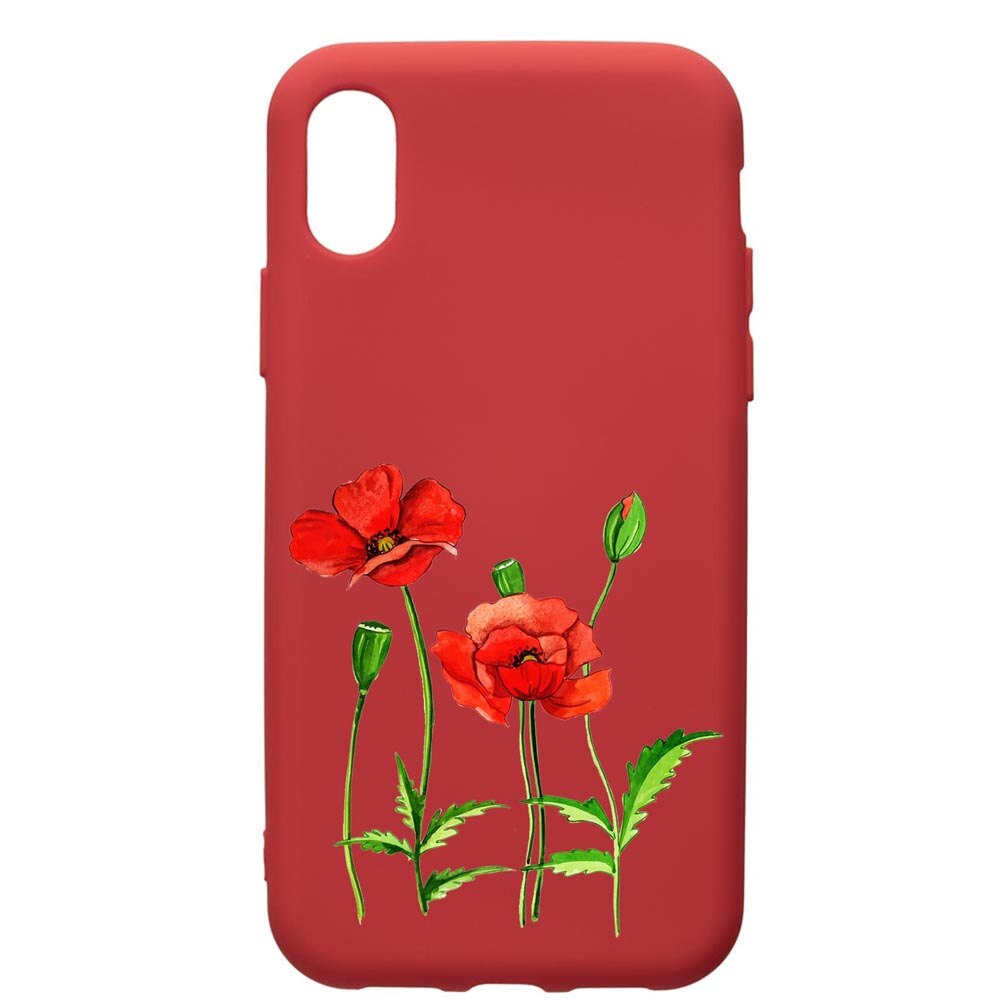 Husa de protectie Samsung Galaxy A01, Flower, silicon, cu interiorul din material textil, protectie camera, Red, PR643