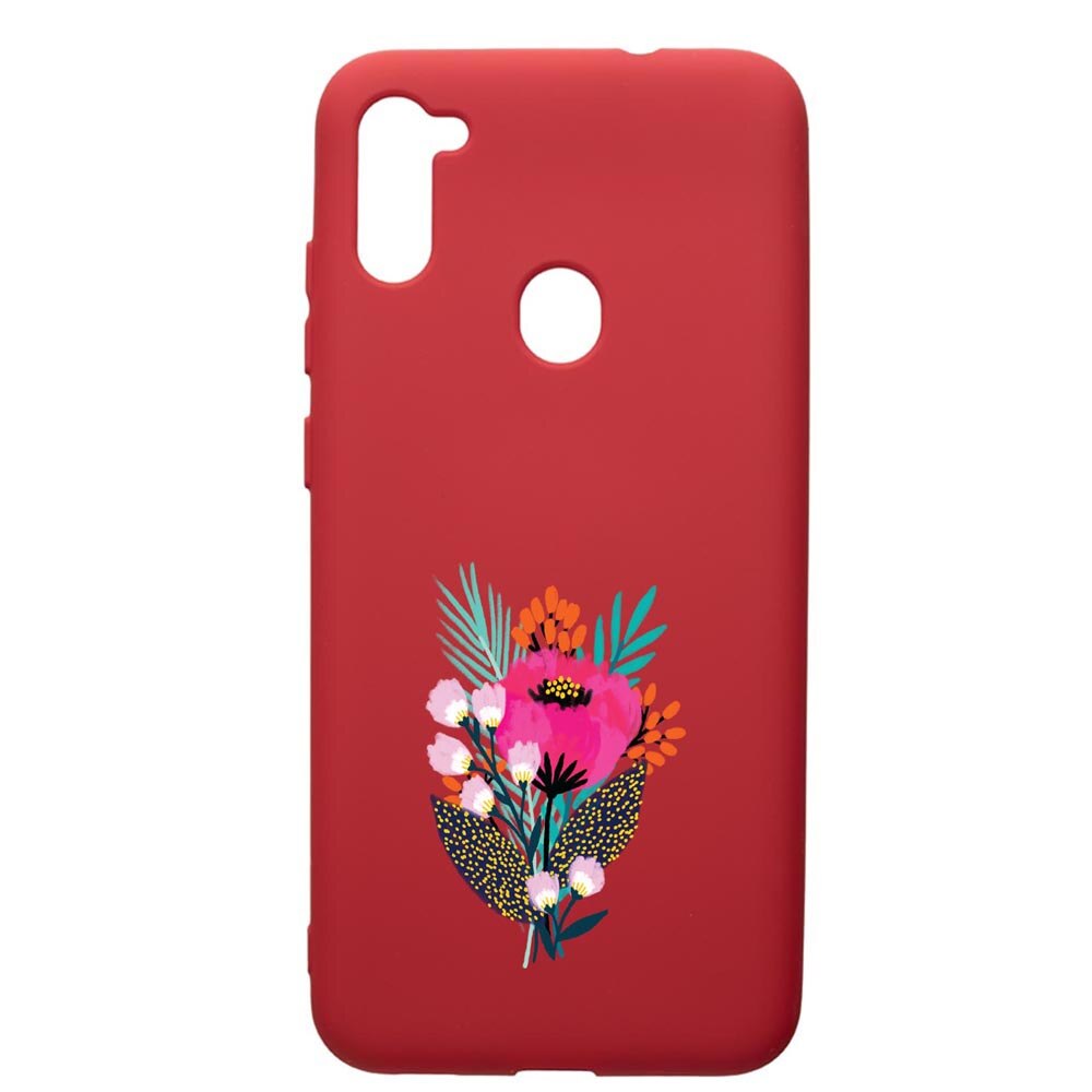 Husa de protectie Samsung Galaxy A11, Flowers, silicon, cu interiorul din material textil, protectie camera, Red, PR641