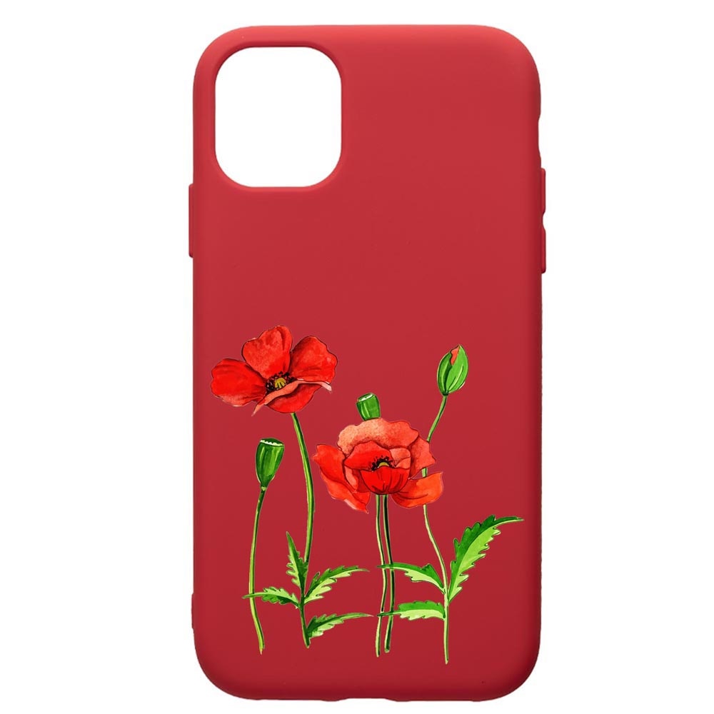 Husa de protectie Apple iPhone 12 Mini, Flower, silicon, cu interiorul din material textil, protectie camera, Red, PR643