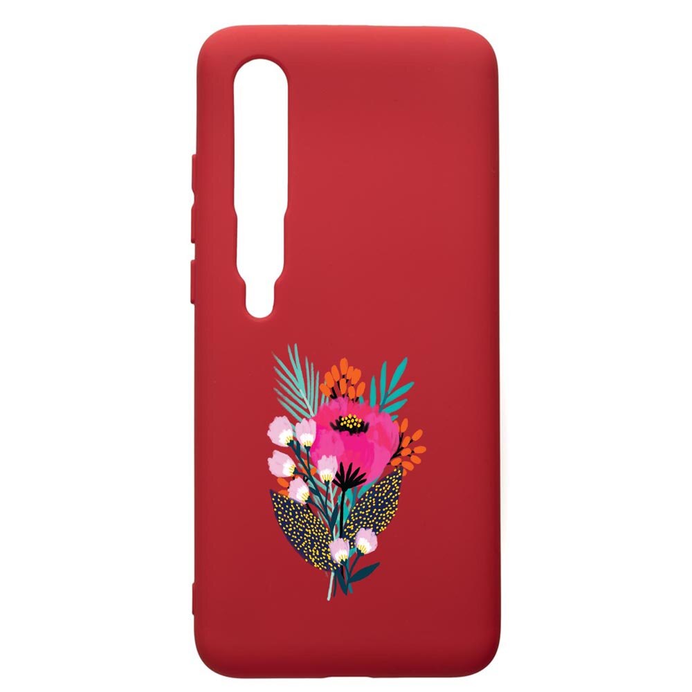 Husa de protectie Xiaomi Mi 10 / Mi 10 Pro, Flowers, silicon, cu interiorul din material textil, protectie camera, Red, PR641