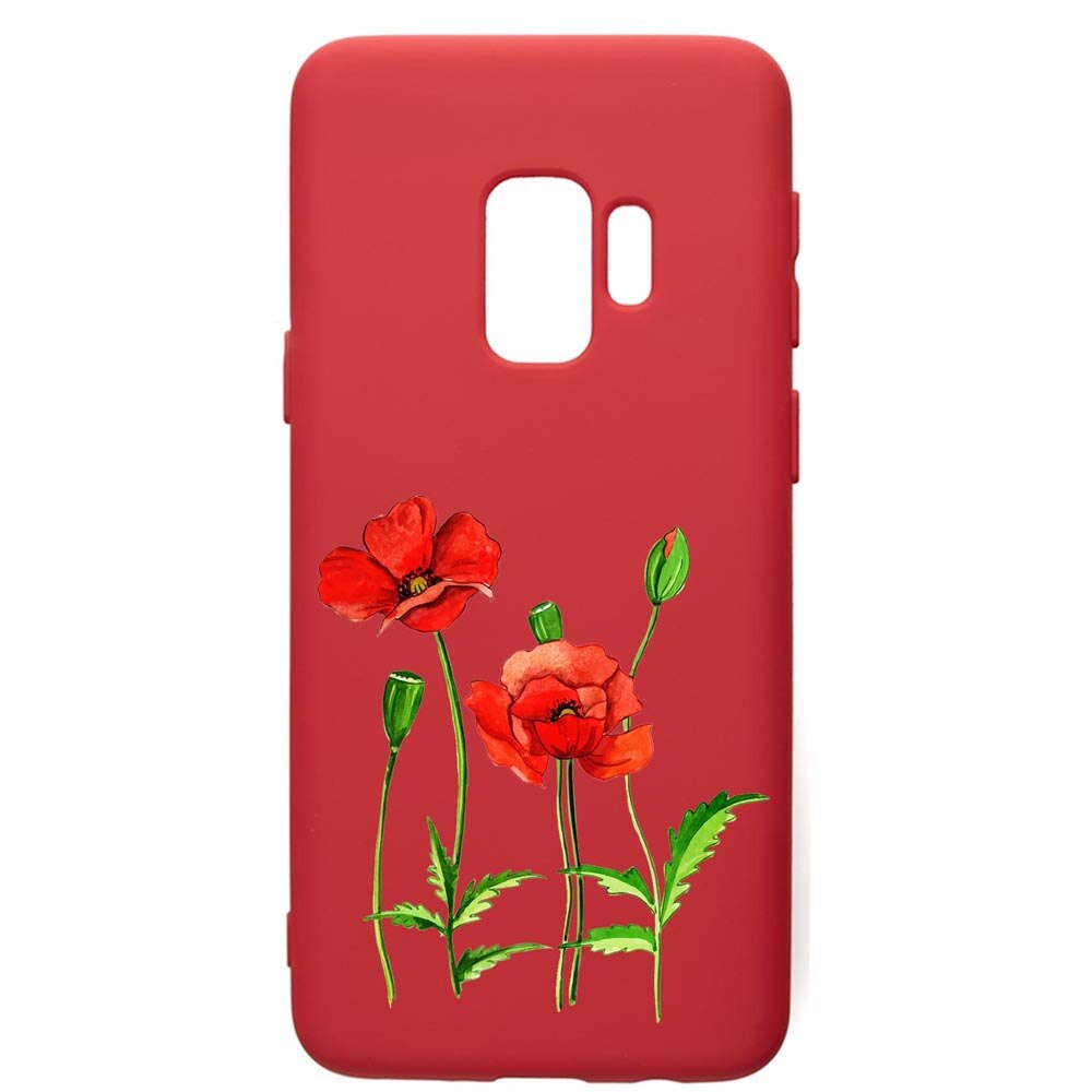 Husa de protectie Samsung Galaxy S9, Flower, silicon, cu interiorul din material textil, protectie camera, Red, PR643