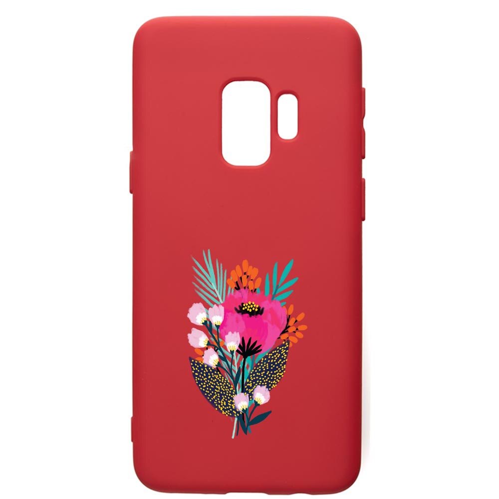 Husa de protectie Samsung Galaxy S9, Flowers, silicon, cu interiorul din material textil, protectie camera, Red, PR641