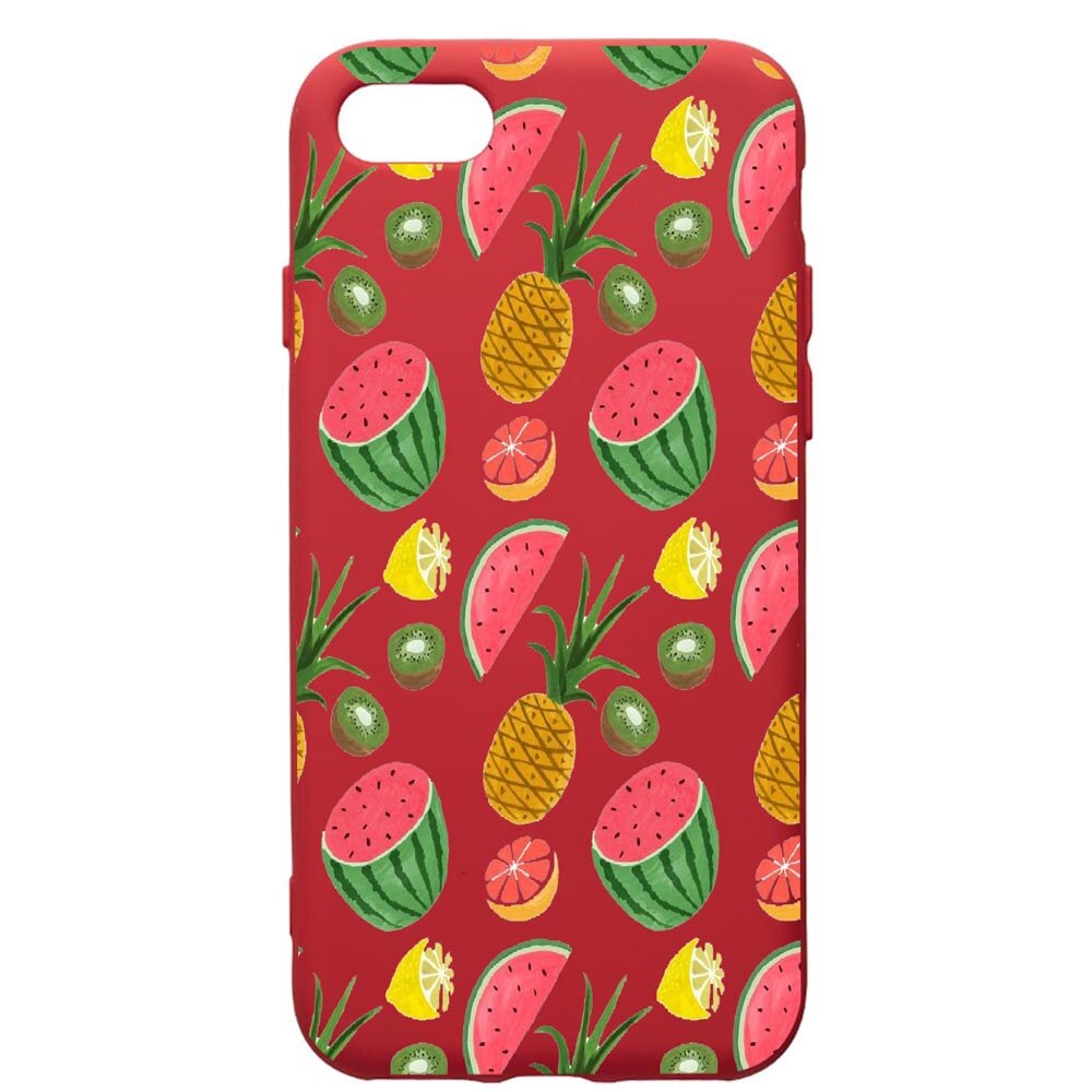 Husa de protectie Apple iPhone SE 2 / iPhone 8 / iPhone 7, Ananas, silicon, cu interiorul din material textil, protectie camera, Red, PR666