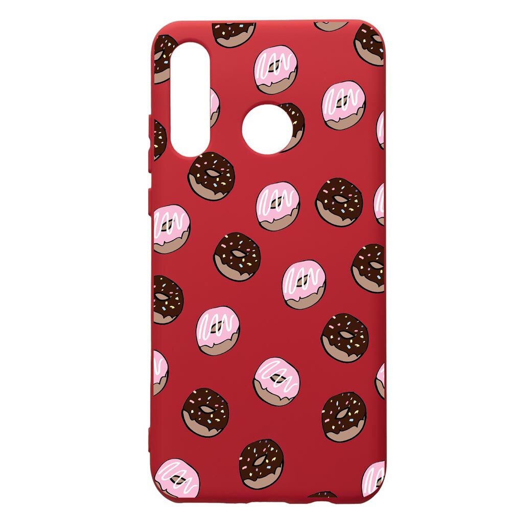 Husa de protectie Huawei P30 Lite, Donuts, silicon, cu interiorul din material textil, protectie camera, Red, PR667
