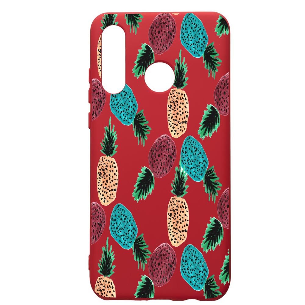 Husa de protectie Huawei P30 Lite, Ananas, silicon, cu interiorul din material textil, protectie camera, Red, PR669