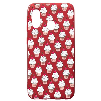 Husa de protectie Samsung Galaxy A20E, Muffins, silicon, cu interiorul din material textil, protectie camera, Red, PR668 Husa de protectie Samsung Galaxy A20E, Muffins, silicon, cu interiorul din material textil, protectie camera, Red, PR668
