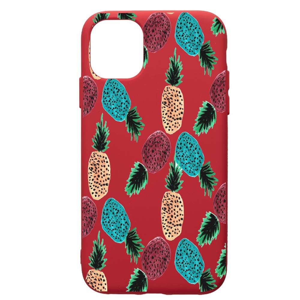 Husa de protectie Apple iPhone 12 Mini, Ananas, silicon, cu interiorul din material textil, protectie camera, Red, PR669