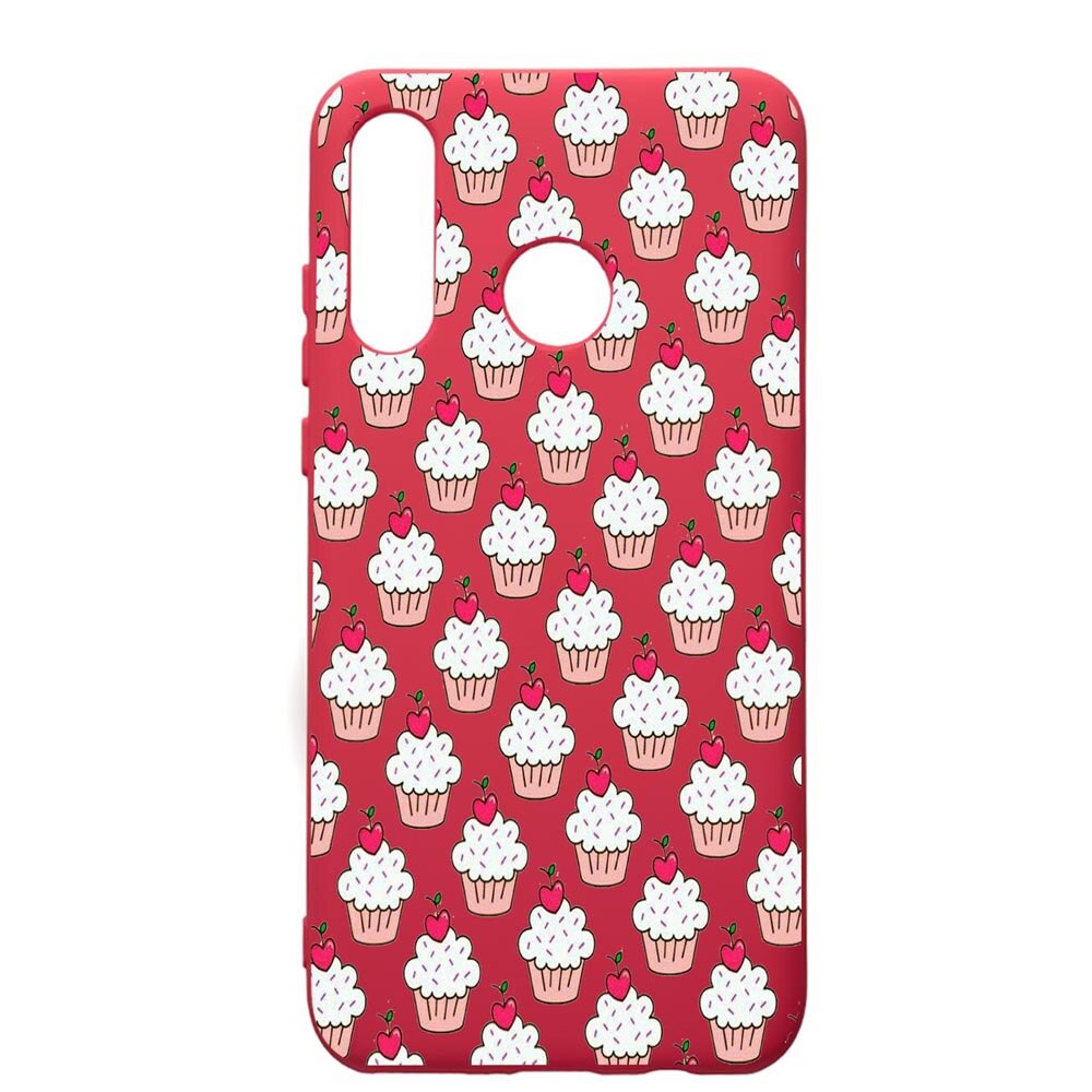 Husa de protectie Huawei P30 Lite, Muffins, silicon, cu interiorul din material textil, protectie camera, Maroon, PM668