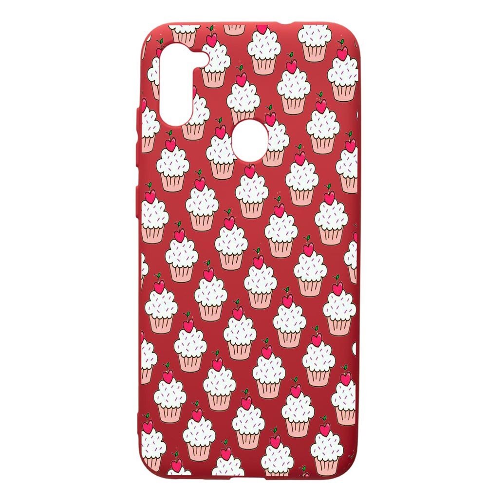 Husa de protectie Samsung Galaxy A11, Muffins, silicon, cu interiorul din material textil, protectie camera, Red, PR668