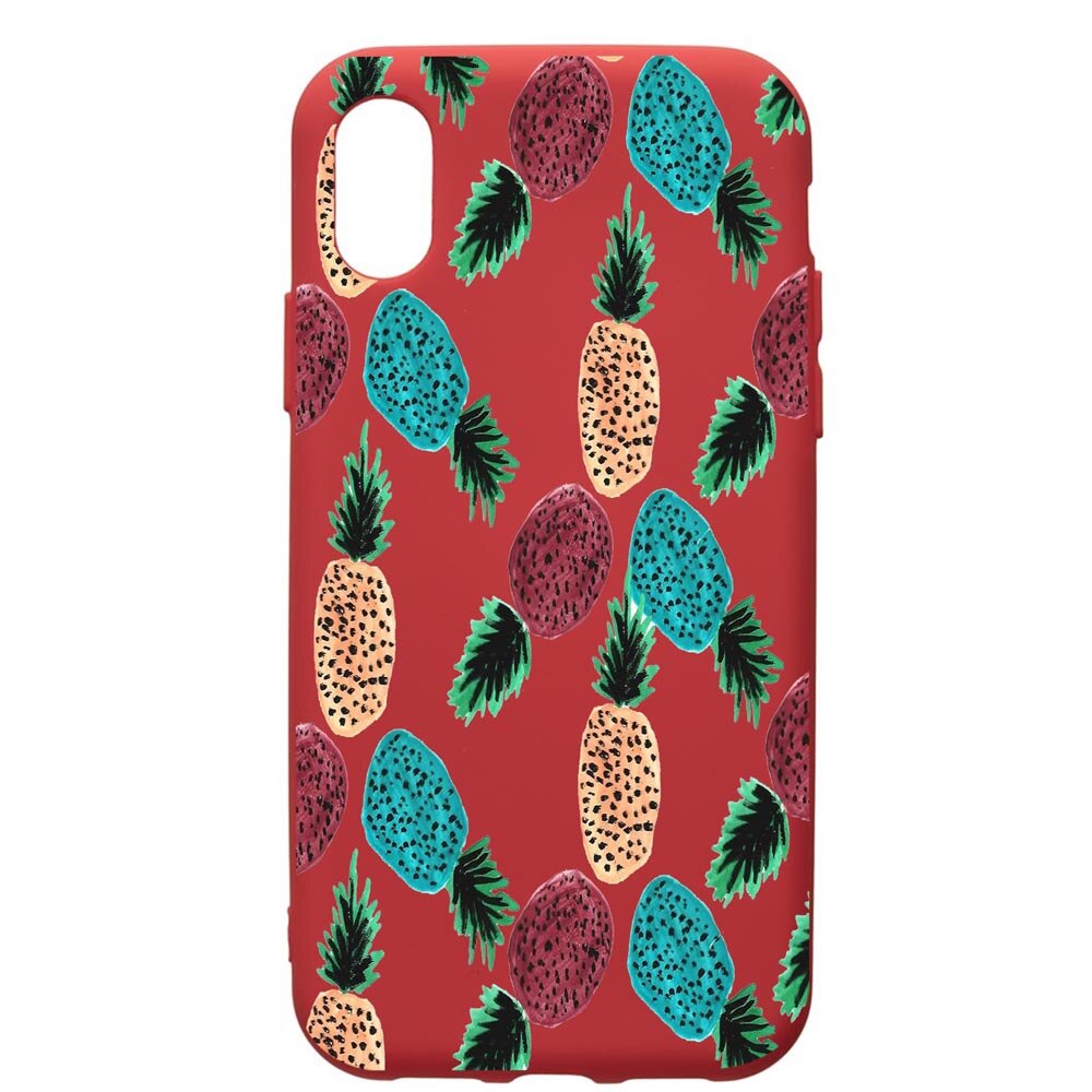 Husa de protectie Apple iPhone XS / iPhone X, Ananas, silicon, cu interiorul din material textil, protectie camera, Red, PR669