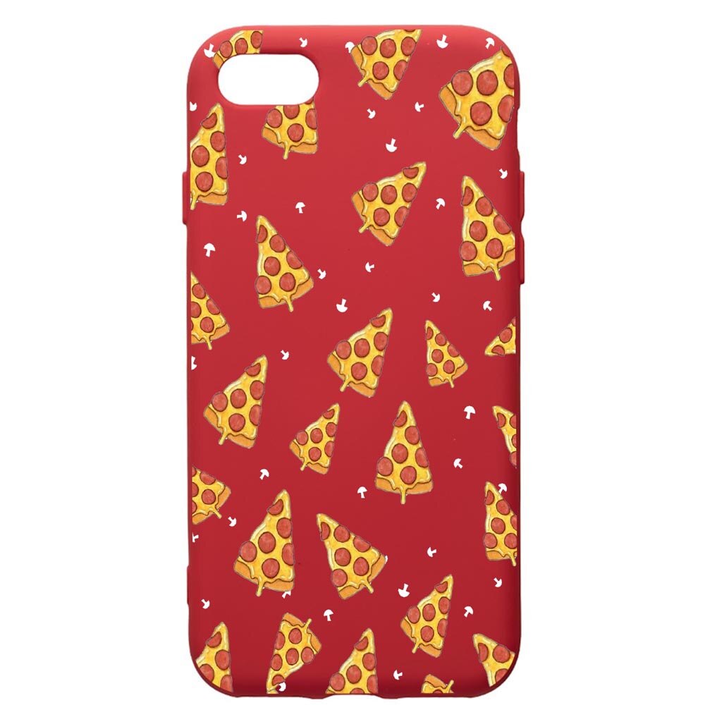 Husa de protectie Apple iPhone 8 Plus / iPhone 7 Plus, Pizza, silicon, cu interiorul din material textil, protectie camera, Red, PR665