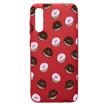 Husa de protectie Samsung Galaxy A70, Donuts, silicon, cu interiorul din material textil, protectie camera, Red, PR667 Husa de protectie Samsung Galaxy A70, Donuts, silicon, cu interiorul din material textil, protectie camera, Red, PR667