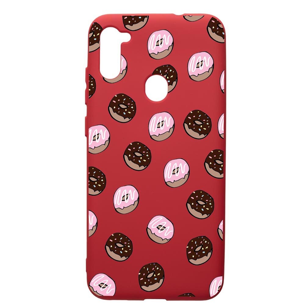 Husa de protectie Samsung Galaxy A11, Donuts, silicon, cu interiorul din material textil, protectie camera, Red, PR667