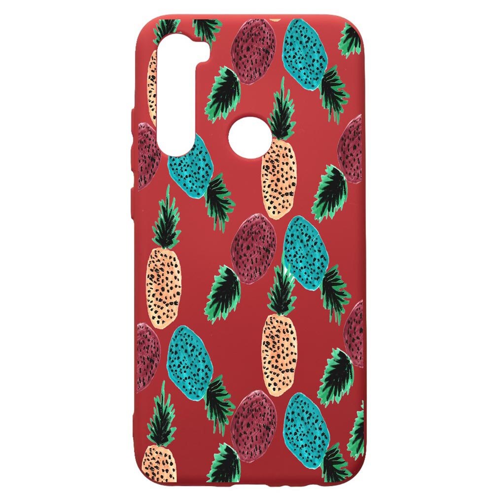 Husa de protectie Xiaomi Redmi Note 8, Ananas, silicon, cu interiorul din material textil, protectie camera, Red, PR669