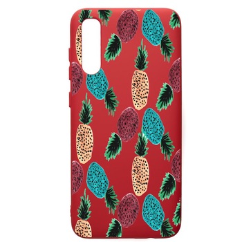 Husa de protectie Samsung Galaxy A70, Ananas, silicon, cu interiorul din material textil, protectie camera, Red, PR669 Husa de protectie Samsung Galaxy A70, Ananas, silicon, cu interiorul din material textil, protectie camera, Red, PR669