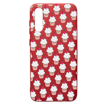 Husa de protectie Samsung Galaxy A50, Muffins, silicon, cu interiorul din material textil, protectie camera, Red, PR668 Husa de protectie Samsung Galaxy A50, Muffins, silicon, cu interiorul din material textil, protectie camera, Red, PR668