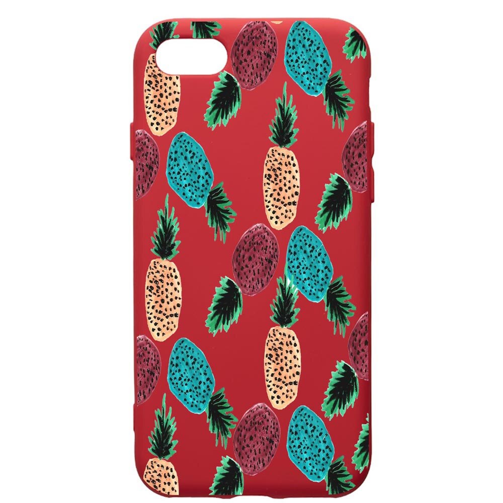 Husa de protectie Apple iPhone SE 2 / iPhone 8 / iPhone 7, Ananas, silicon, cu interiorul din material textil, protectie camera, Red, PR669