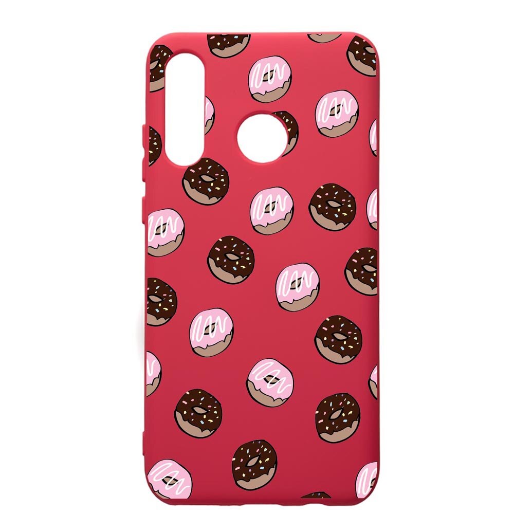 Husa de protectie Huawei P30 Lite, Donuts, silicon, cu interiorul din material textil, protectie camera, Maroon, PM667