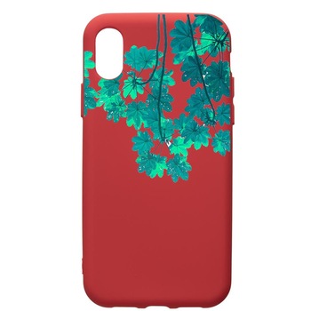 Husa de protectie Apple iPhone XS / iPhone X, Green Forest, silicon, cu interiorul din material textil, protectie camera, Red, PR682 Husa de protectie Apple iPhone XS / iPhone X, Green Forest, silicon, cu interiorul din material textil, protectie camera, Red, PR682